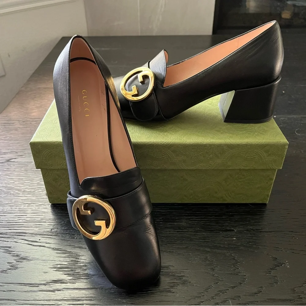 Gucci Woman Leather Malaga Kid Loafer Pump aka the Blonde Mid Heel Pumps - Picture 4 of 14